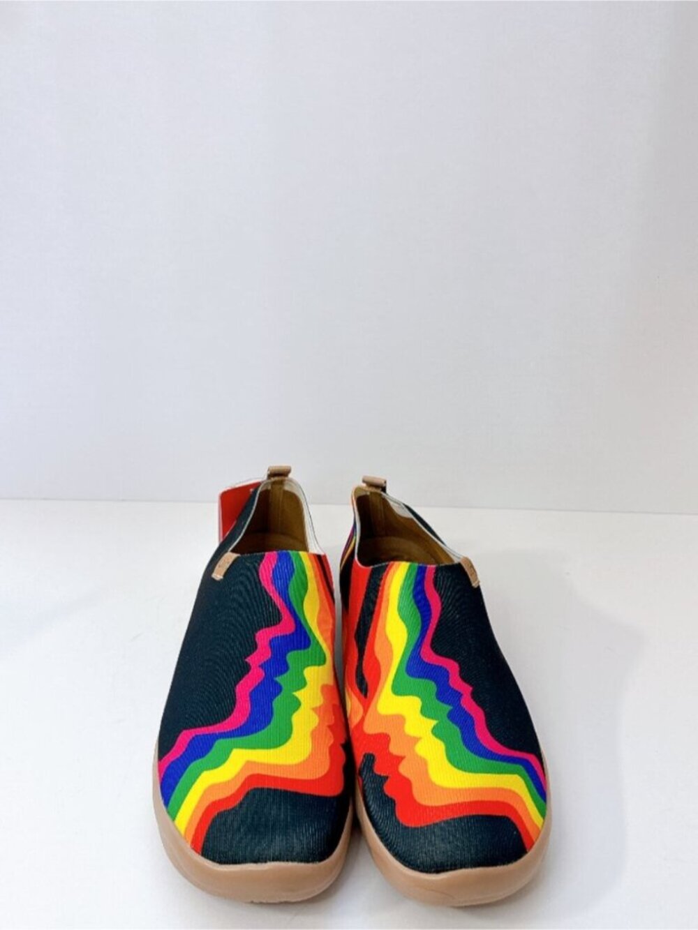 Size 10.5 UIN Women’s Rainbow Love Knit Slip-On Comfort Flats NWT